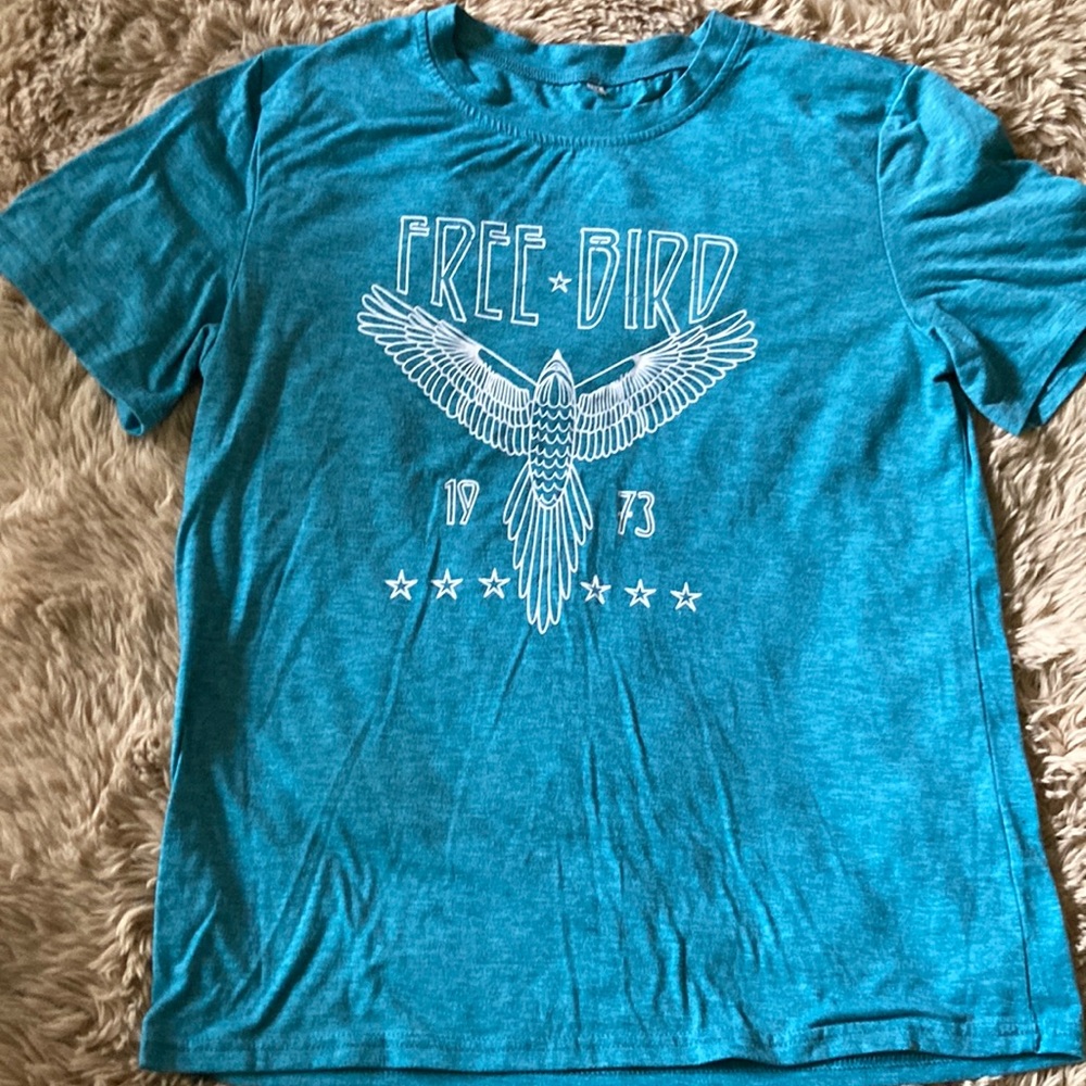 Turquoise blue Free Bird Graphic T-Shirt